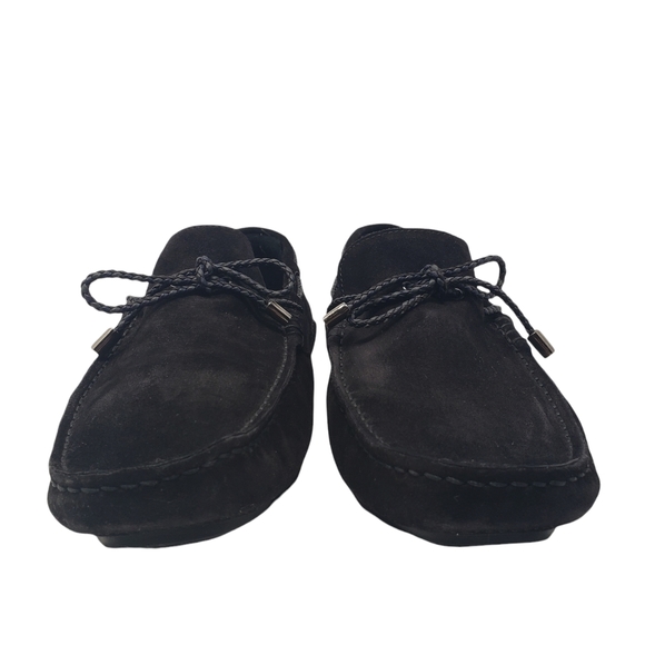 Bugatchi Black Suede Driving Shoes Size 8.5 Moccasins Tie Front Loafers - Picture 13 of 13